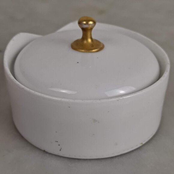 R & S Germany Cream Colored Button Box Gold Accent Removable Lid Porcelain - Picture 5 of 13